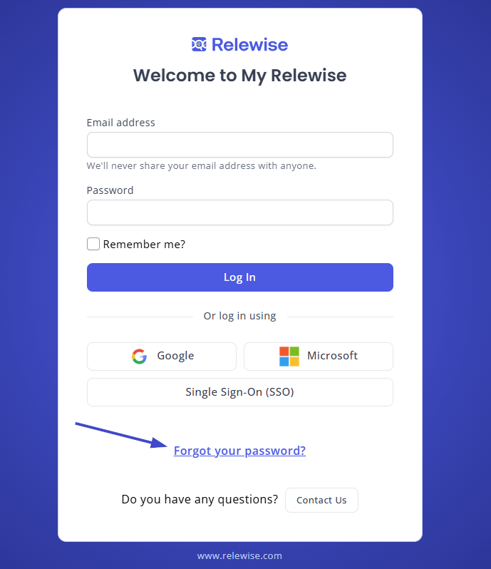 Forgot Password Button on My Relewise