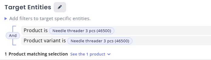 Your filter should display both productId and variantId filters within the And bracket