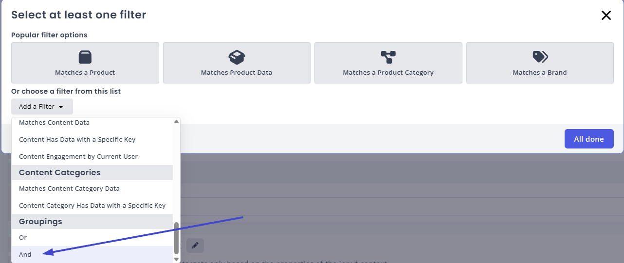 Select the And filter