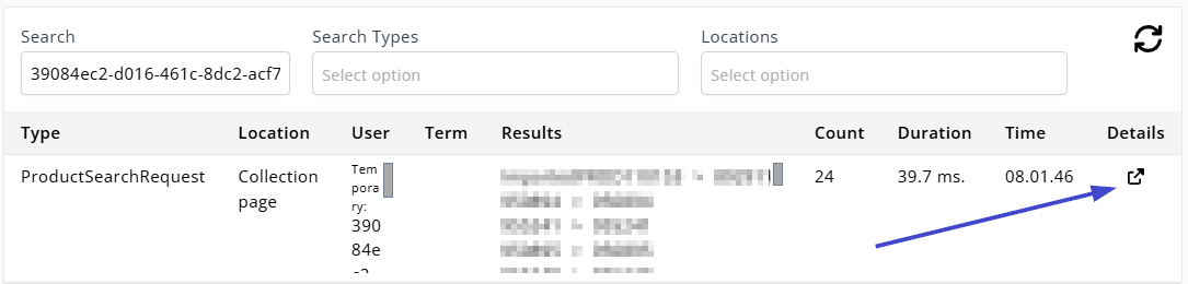 Click the Details icon to retrieve the raw JSON