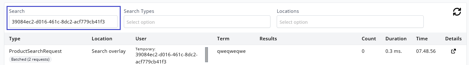 Filter the search requests by your user ID