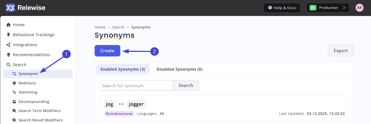 Create a new synonym