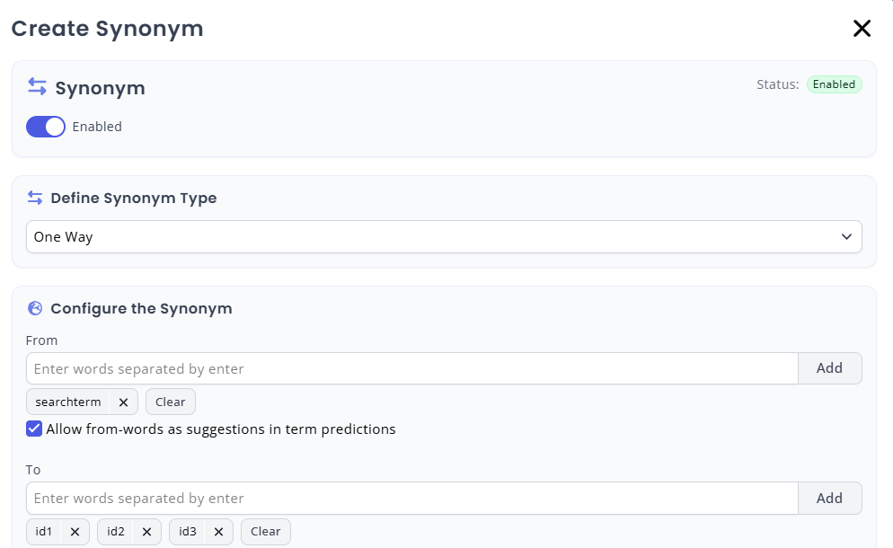 Populate your one-way synonym