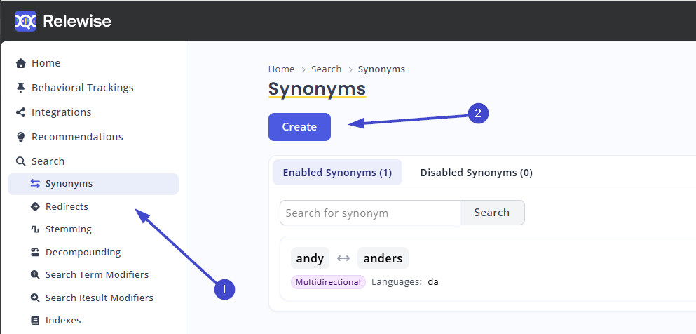 My Relewise Synonyms Overview Page