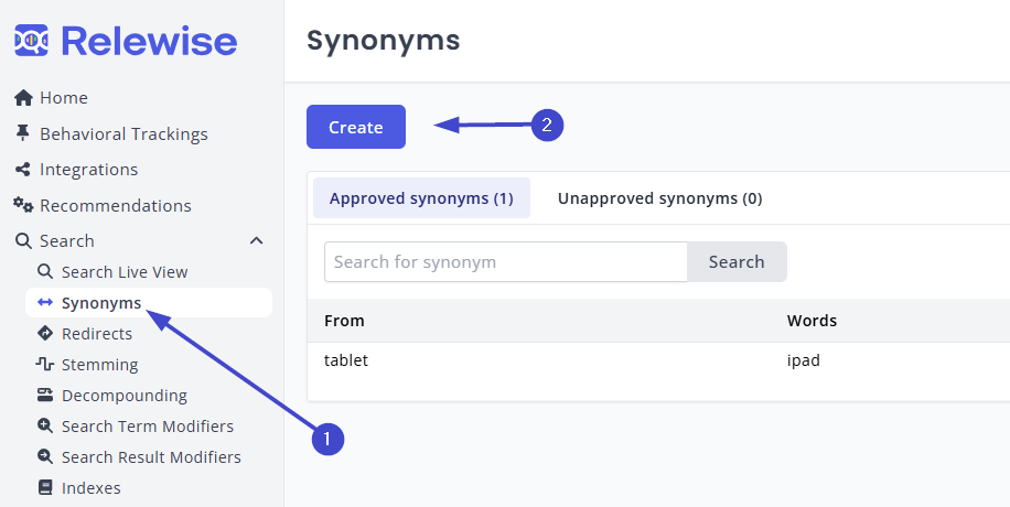 MyRelewise Synonyms Overview Page