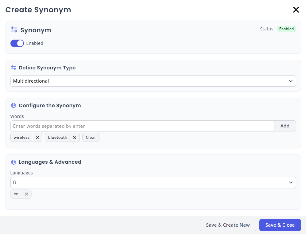 Creating a multidirectional synonym