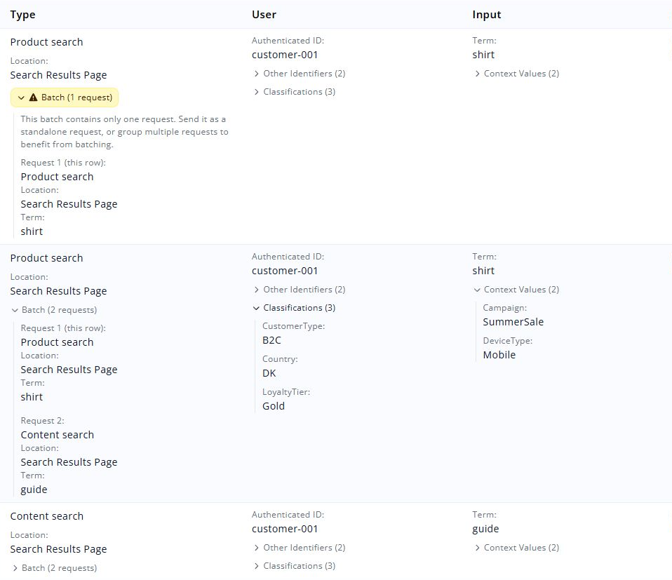Expanded one-request advisory and two-request batch summary with effective Context Values