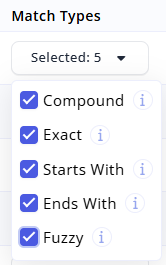 Search index Match Types