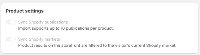 Product settings in the Shopify App