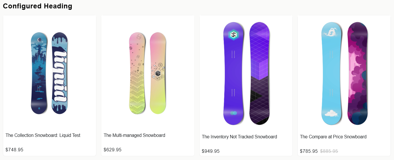 A configured heading displayed above four Product recommendations on the storefront