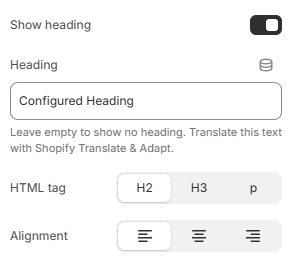 Heading settings for a Popular Products recommendation block in the Shopify theme editor