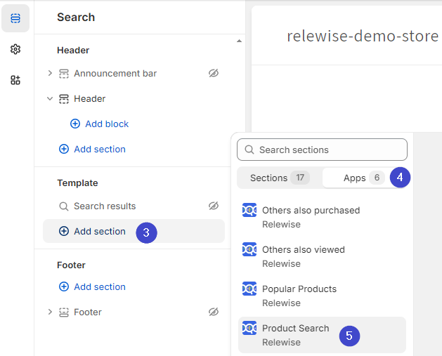 Navigate to your Theme customization to set up the search result component