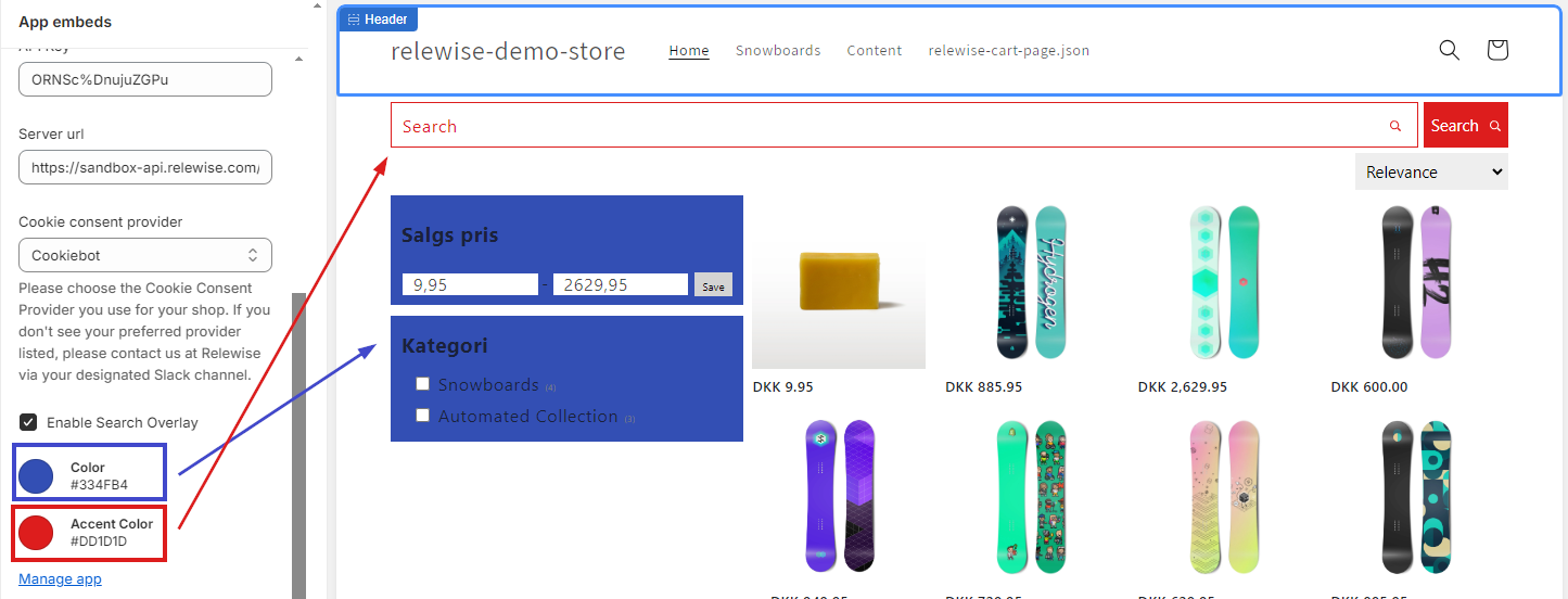 You can define color and accent color to match the search component to your store theme
