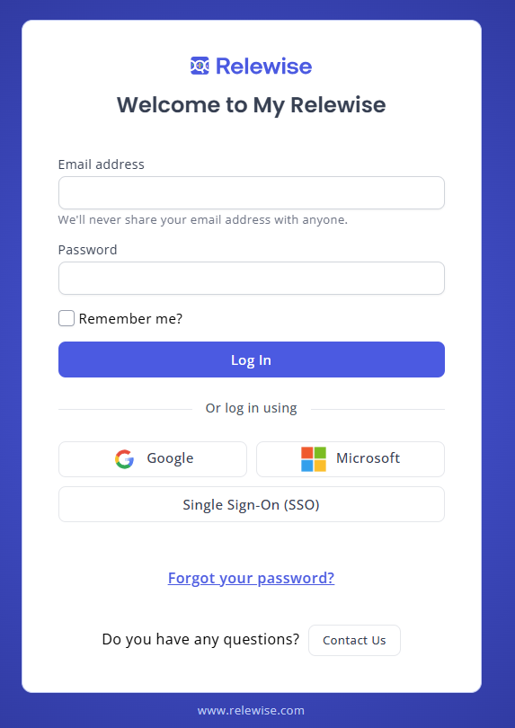 Login to My Relewise to continue