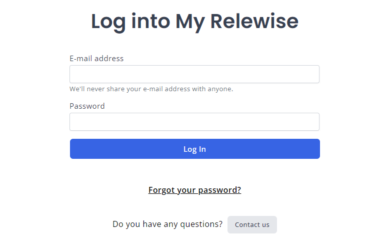 Login to MyRelewise to continue