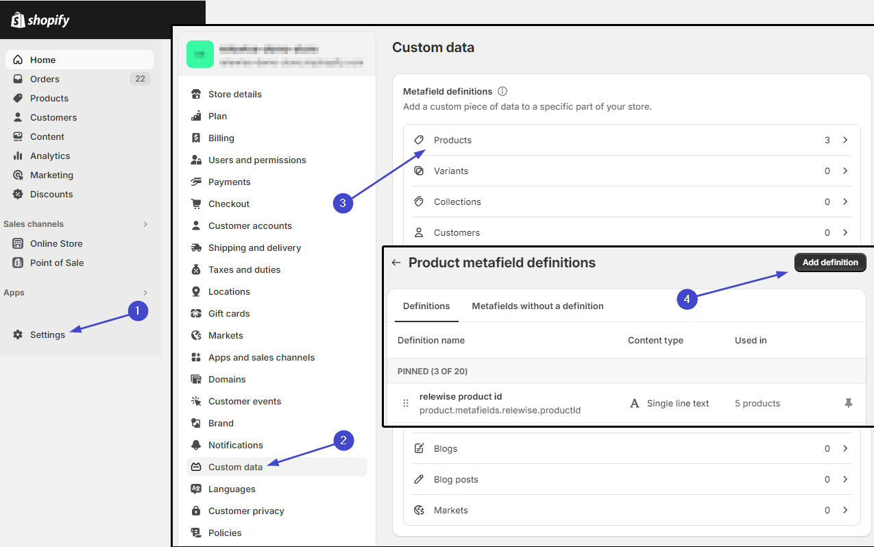 You can set up custom metafields in your Shopify settings