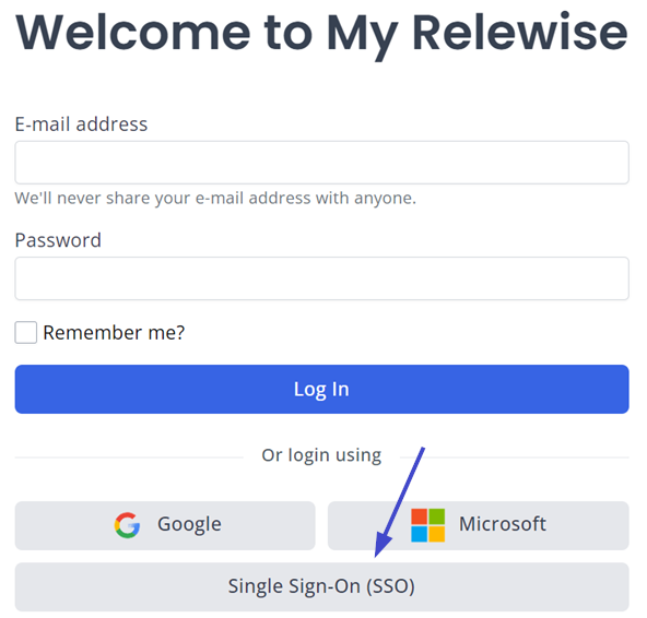 SSO on the MyRelewise login page