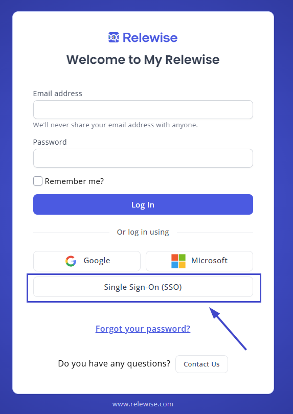 SSO on the My Relewise login page