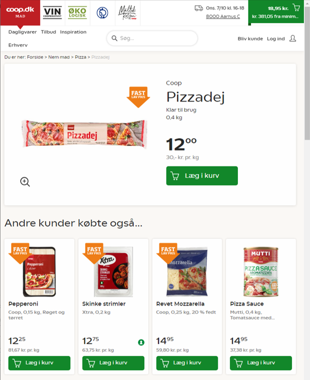 Example of usage of the purchased with product recommendation type